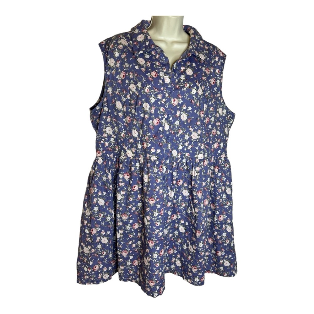 Kristin Miles Blue Floral Sleeveless Collared Dress